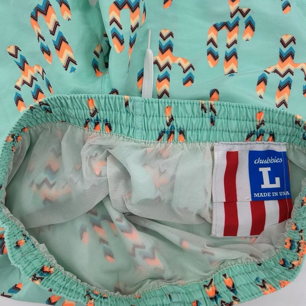 Chubbies Swim Trunks Mens L Cactus Print Teal Lined Beach Shorts Desert Made USA